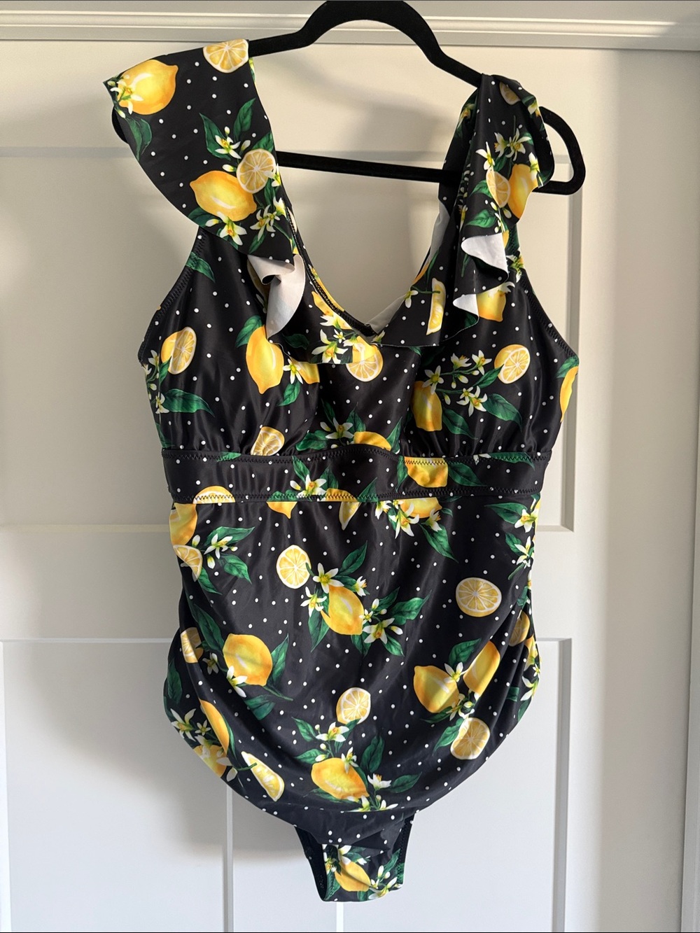 Black Lemon Print One-Piece Swimsuit